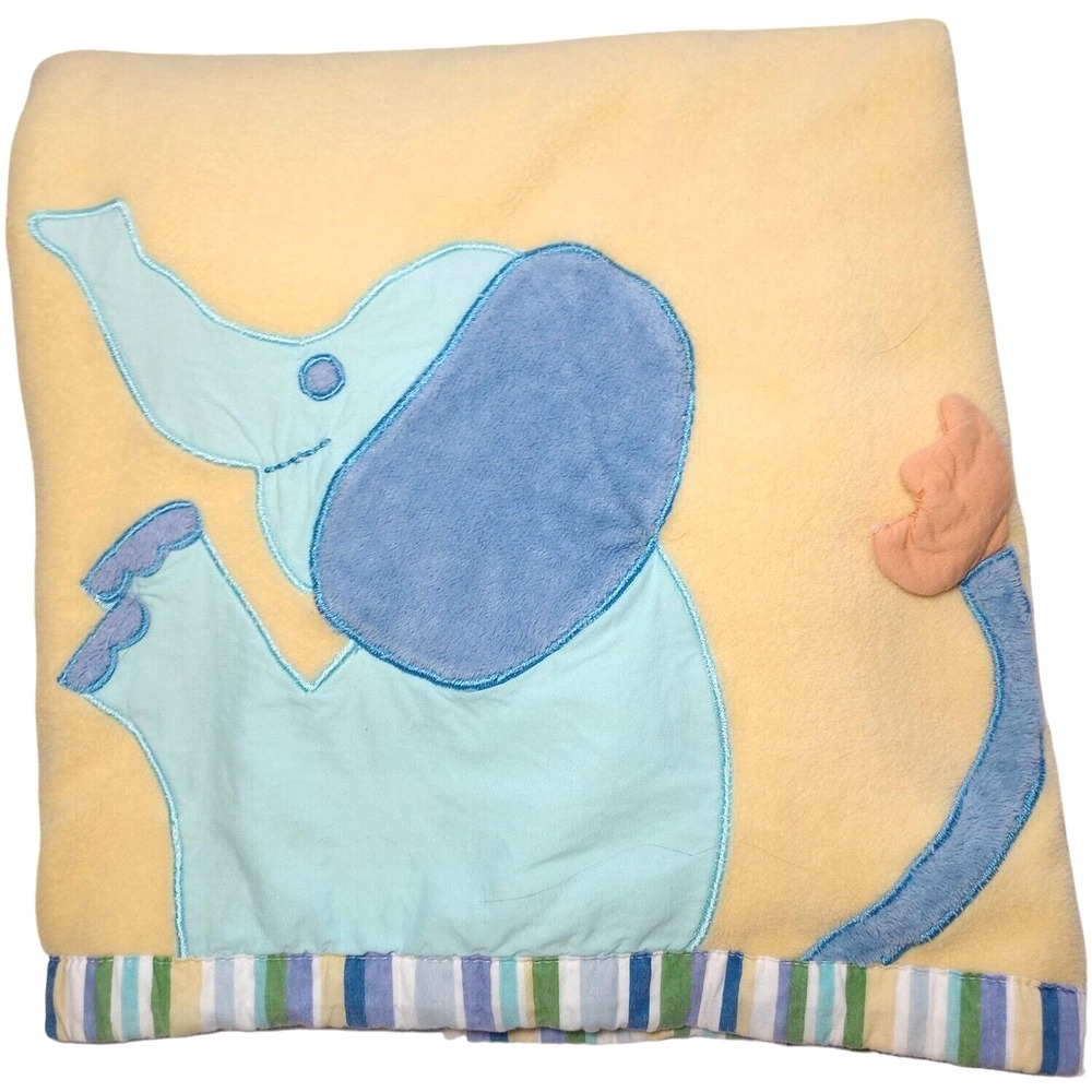 Mom & Mahinda M&M Retail Elephant Baby Blanket Yellow Fleece Stripe Edge 3D Tail